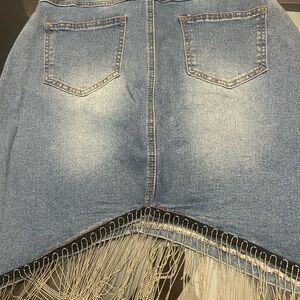 Hot & Delicious Blue Denim Asymmetrical Fringe Skirt